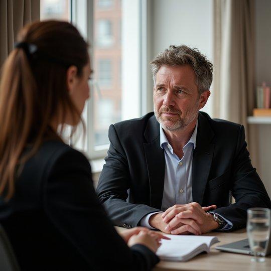 stressed father being consulted by a lawyer